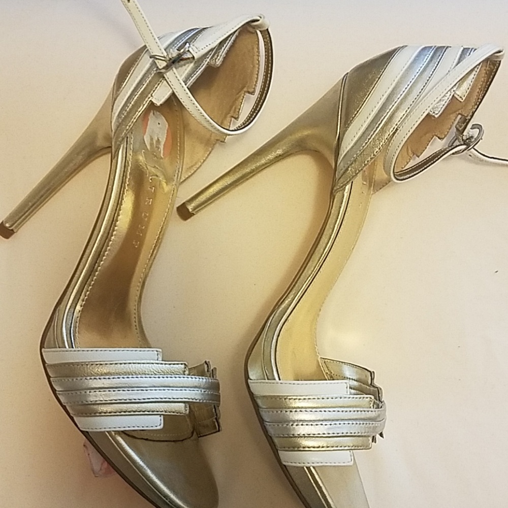Sz7 gold, silver, white heels